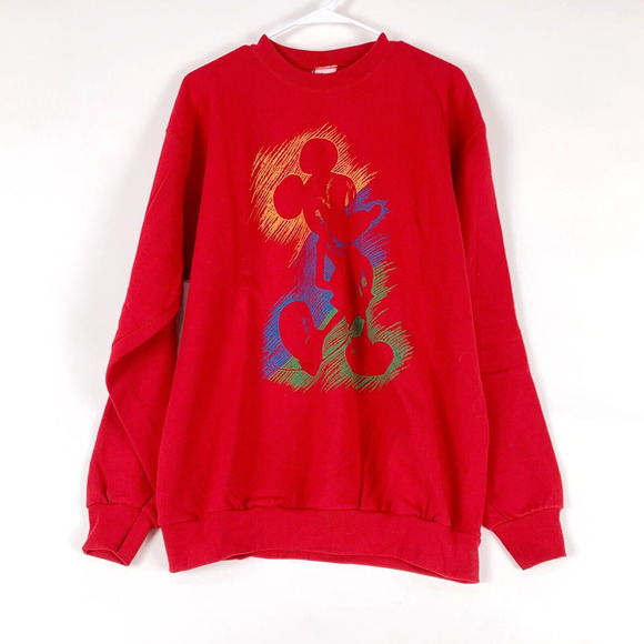Vintage 90s Disney Designs Mickey Silhouette Red Sweatshirt L XL - Picture 1 of 8